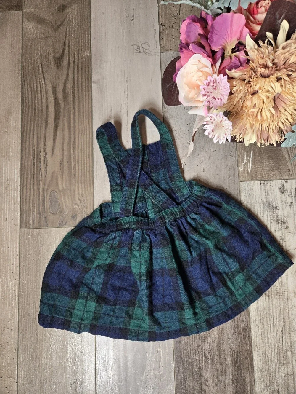 Old Navy Baby Girls Plaid Button-Front Pinafore Dress – Green & Navy – Size 3-6M